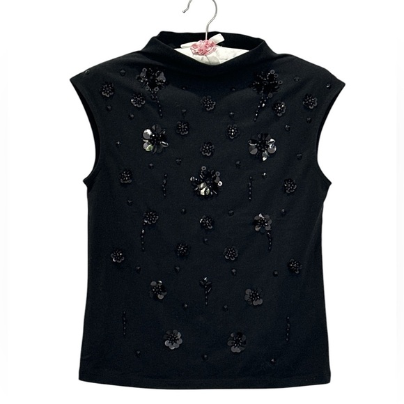 NEW J. CREW Stretch cotton-blend mockneck with floral embellishment Size Small - Picture 3 of 8